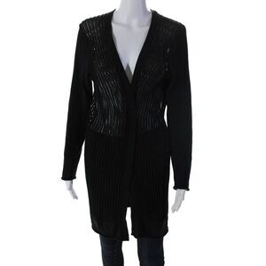 Derek Lam 1OC Womens Cotton Textured Long Sleeve Cardigan Black Size S